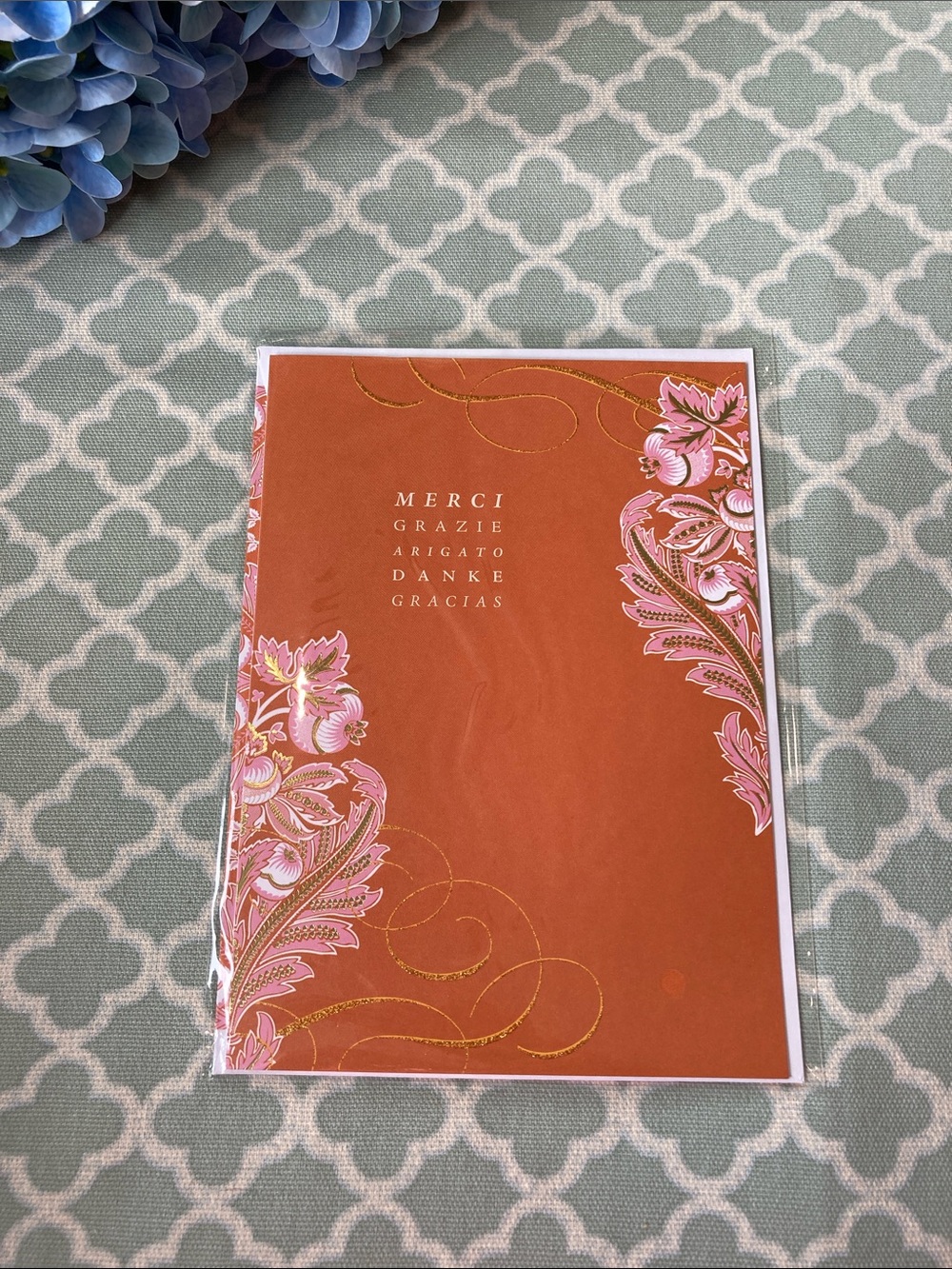 Anna Griffin Thank You Card Merci Orange Pink Lined Envelope NEW